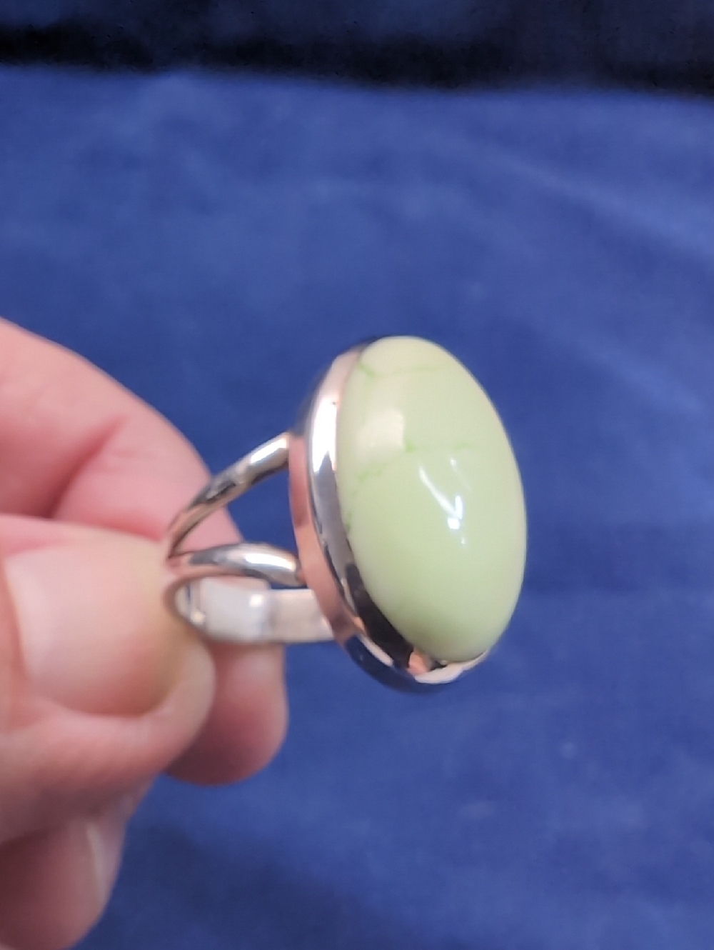 Sterling Silver Lemon Chrysoprase  Ring Double  Band Size 6.5